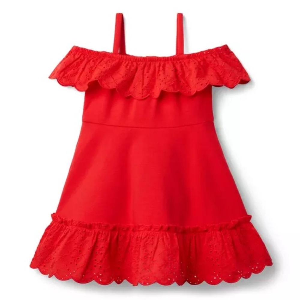 Janie & Jack Eyelet Cold Shoulder Ponte Dress Tomato Red Size 10